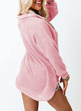 Dokotoo Women Waffle Knit Long Sleeve Shirts Plus Size Lightweight Collared V Neck Tops Solid Button Up Blouses Casual Fashion Fall Shacket Jacket Women Pink X-Large | Women's Casual Dresses