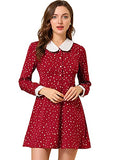 Women's Polka Dots Peter Pan Collar Contrast Long Sleeve Vintage Shirt Dress