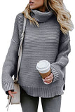 Aleumdr Womens Casual Winter Cozy Warm Turtleneck Long Sleeves Solid Printed Chunky Knit Pullover Sweater Jumper Grey Small | Women's Sweaters