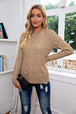 Breampot Women Cable Knit Jumper Casual Basic Long Sleeve Pullover Sweater Tops(Khaki,Small) | Women's Sweaters
