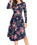 Long Sleeve Rose Navy Summer Polka Dot Casual Midi Tunic Short/Long Sleeve Plain Dress Pleated Loose Flowy Floral Ladies Dress with Pocket - YUNDAI | Women's Casual Dresses