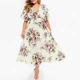 Women Plus Size Boho Floral Dress,  2021 Summer Fashion Butterfly Dress Sexy Formal Prom Flutter Chiffon Camisole Dress A-Line High Waist Solid Beach Party Evening Dresses