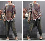 Maroon Multi Women Long Sleeve Jumpers Overd Graphic Knitted Sweater Crew Neck Loose Pullover Sweater Tops - Yesno | Women's Jumpers