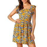 Summer Dress for Women, Womens Floral Sun Dress Cute Tie Back Ruffle Strap A Line Mini Dress Flowy Short Beach Dress | Original Brand