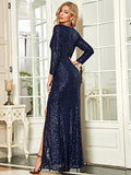 Women Sequin Evening Dress Long Sleeve Side Split Evening Gowns  - Sara Clothes