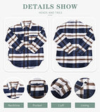 Women's Flannel Plaid Shirts Long Sleeve Button Down Chest Pocketed Shirt Blouses Tops Shacket 6017 Navy Blue Small | Women's Casual Dresses