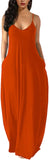 Orange Womens Casual Sleeveless Plus Size Loose Plain Long Maxi Dress with Pockets - Wolddress | Women's Casual Dresses
