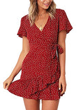 Summer Women Short Sleeve Print Dress V Neck Casual Short Dresses