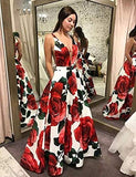 FTBY Print Prom Dress Satin Evening Gowns Women With Pockets Ball Gown