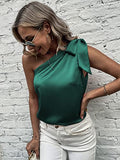 Women's Satin One Shoulder Tunic Tops Sleeveless Tie Knot Shirt Blouses | Original Brand | Women's Tops and Blouses