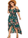 Milumia Women Plus Size High Waist Boho Floral Cold Shoulder Split Maxi Dress | Women's Casual Dresses