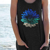 Ladies Casual Chrysanthemum Print Sleeveless Dress Round Neck Pocket Dress Bodycon Dress Office Wear for Casual Club Cocktail Evening Gowns Work UK Size 8-26 | Women's Work Dresses