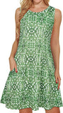 Light Green Star Summer Dresses for Women Beach Floral Tshirt Sundress Sleeveless Pockets Casual Loose Tank Dress - elescat | Women's Casual Dresses