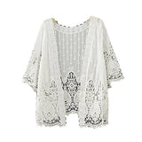 Women's Floral Lace Crochet Front Open Cover Ups Half Sleeve Kimono Cardigan | Women's Cardigan