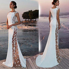 Womens Solid Formal Wedding Bridesmaid Lace Evening Party Ball Prom Long Dress