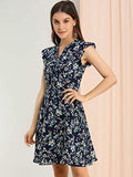 Women's Flutter Sleeve Ruffle A-Line Flowy Chiffon Dress | Original Brand