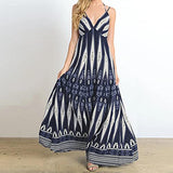 Ladies Fashion Sexy Retro Print V-Neck High Waist Strappy Backless Slim Dress UK Size Party Dress | Women's Work Dresses