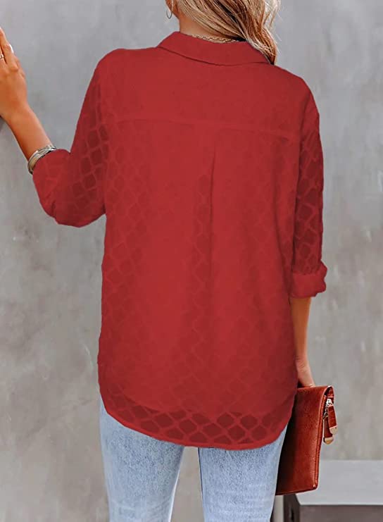 White Womens Button Down Shirts Long Sleeve V Neck Blouses Tops for Work - FARYSAYS | Women's Tops and Blouses