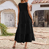 Women Maxi Tank Dress Sleeveless Scoop Neck Casual Dresses Loose Pleated Flowy Summer Beach Dress with Pockets | Original Brand