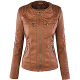 Faux Leather for Women Hooded Moto Biker Full Zip Pleated Overcoat Casual Coat Warm Tops