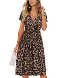 Leopard Summer Short Sleeve V-Neck Floral Casual Ladies Dress with Pockets - OUGES | Women's Casual Dresses