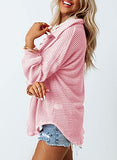 Dokotoo Women Waffle Knit Long Sleeve Shirts Plus Size Lightweight Collared V Neck Tops Solid Button Up Blouses Casual Fashion Fall Shacket Jacket Women Pink X-Large | Women's Casual Dresses