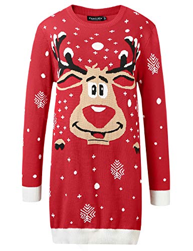 Camii Mia Women's Long Xmas Party Crew Neck Ugly Christmas Sweater Dress