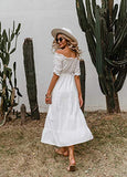 Womens Embroidered Off The Shoulder White Ruffle Maxi Dresses Boho Long Dress | Women's Formal Dresses