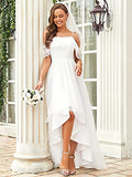 Wedding Dress Women's A Line Off Shoulder High Low Spaghetti Straps Lace Bridal Dress  - Sara Clothes