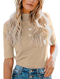 Oatmeal Ladies Tops Dressy Casual Fall Cute Tops Mock Turtleneck Business White T Shirts - LIYOHON Womens Fall Fashion | Women's Tops and Blouses