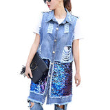 JUDYBRIDAL Casual Sleeveless Denim Vests for Women Long Jean Jacket with Sequins Decor