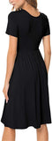 Black Crewneck Women Summer Casual Short Sleeve Dresses Empire Waist Dress With Pockets - Db Moon | Women's Casual Dresses