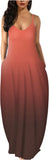 Gradient Orange Red Womens Casual Sleeveless Plus Size Loose Plain Long Maxi Dress with Pockets - Wolddress | Women's Casual Dresses