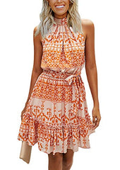 Theenkoln Women's Summer Dresses Floral Print Casual Halter Neck Polka Dot Sleeveless Ruffle Mini Sundress | Women's Casual Dresses