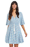 Floral Blue Women's Boho Button Up Split Floral Print Flowy Party Dress - Milumia | Women's Casual Dresses