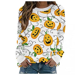 Women's Halloween Pumpkin Graphic Sweatshirts Loose Crewneck Long Sleeve Loose Fit Sweaters Tops Oversized Tunics