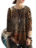 Leapord Women Long Sleeve Jumpers Overd Graphic Knitted Sweater Crew Neck Loose Pullover Sweater Tops - Yesno | Women's Jumpers
