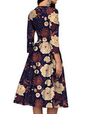 Women's Floral Evening Flare Vintage Midi Dress 4-Mar Sleeve