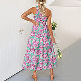 Womens Dress Women Floral Stripe Summer One Shoulder Sleeveless Solid Color Ruffle Beach Maxi Midi Dress | Original Brand