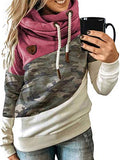 Womens Cowl Neck Hooded Sweatshirts Drawstring Pullover Jumper Ladies Color Block Long Sleeve Hoodie Top | Original Brand | Women's Cardigan