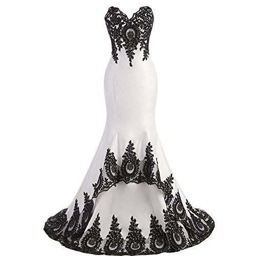 Aiyi Mermaid Long White And Black Lace Gothic Prom Wedding Dresses