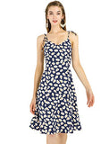 Women's Summer Sleeveless Spaghetti Strap Dress Knee Length Smocked Backless Slip Floral Dresses