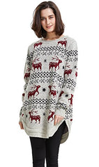 Shineflow Women's Reindeer Snowflake Midi Christmas Pullover Sweater Jumper | Women's Sweaters