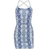 Women Skinny Mini Pencil Summer Night Clubwear Sleeveless Snake Skin Printed Sundress