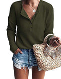 WNEEDU Women's Long Sleeve Waffle Knit Tunic Blouse Casual Button Up Henley Shirts Plain Tops Army Green M | Women's Sweaters