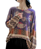 Purple Women Long Sleeve Jumpers Knitted Graphic Sweater Crew Neck Loose Pullover Sweater Tops - Yesno | Women's Jumpers
