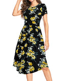 Floral Yellow White Summer Polka Dot Casual Midi Tunic Short/Long Sleeve Plain Dress Pleated Loose Flowy Floral Ladies Dress with Pocket - YUNDAI | Women's Casual Dresses