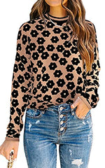 Women's Knit Floral Print Sweater Crewneck Long Sleeve Lightweight Pullover Sweatshirt