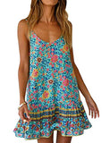 Floral Printed Dress Summer Sleeveless Adjustable Strap Beach Mini Dress with Pockets
