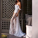 Women Sleeveless Embroidery Wedding Dresses V Neck Sheer Mesh Bridal Gowns Sexy Lace Formal Bridal Dresses Maxi Dress | Women's Casual Dresses